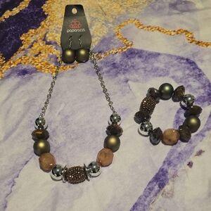Paparazzi Metallic Brown and Silver Necklace Set